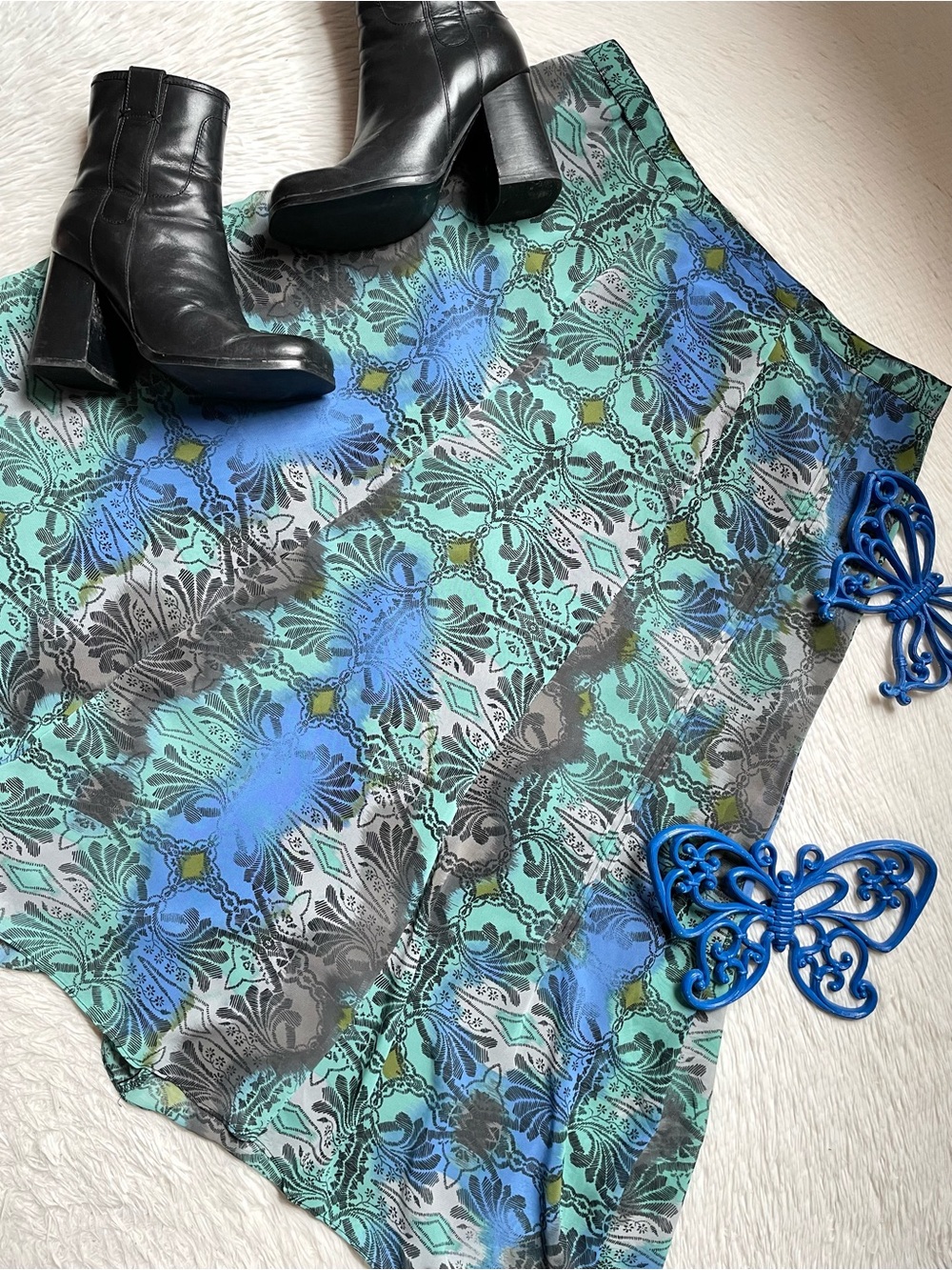 Women's Blue geometric Patterned A-Line midi summer skirt